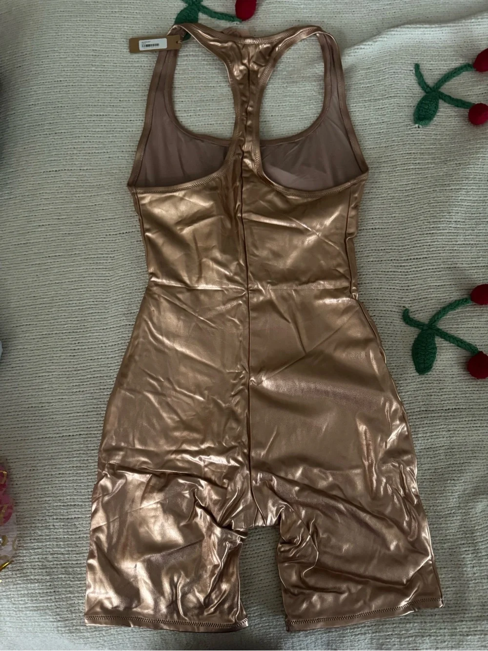 NWT SKIMS Swim Racerback Romper Metallic Rose Gold